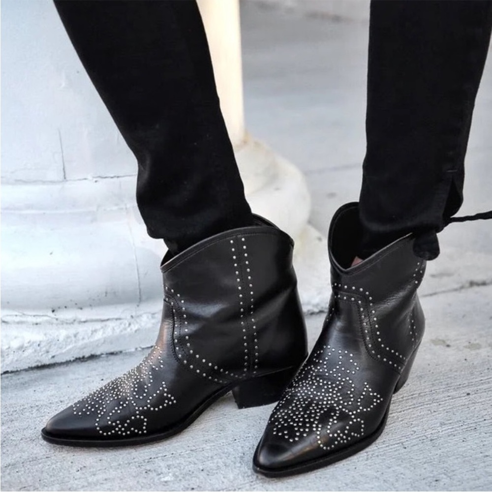 Isabel Marant Black Leather Studded Western Boots